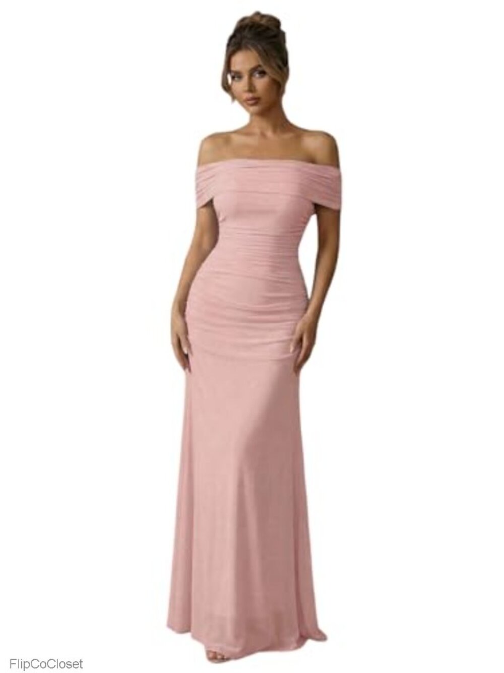 Off Shoulder Ruched Bodycon Maxi Dress Wedding Guest Formal Evening